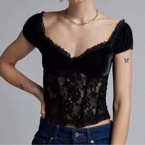 Lace/ suede blouse